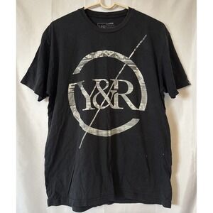 Mens Y&R Logo Graphic Skater Camo T Shirt Black Large